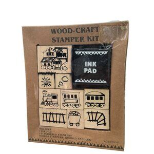 Wood-Craft Stamp Kit With Ink Pad & 9 Assorted Rubber Stampers